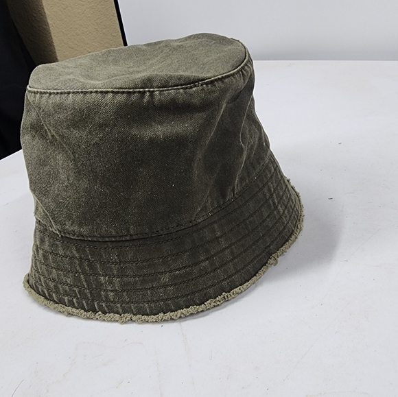 AllSaints Frayed Edge Bucket Hat Olive Green Spellout - Picture 3 of 5
